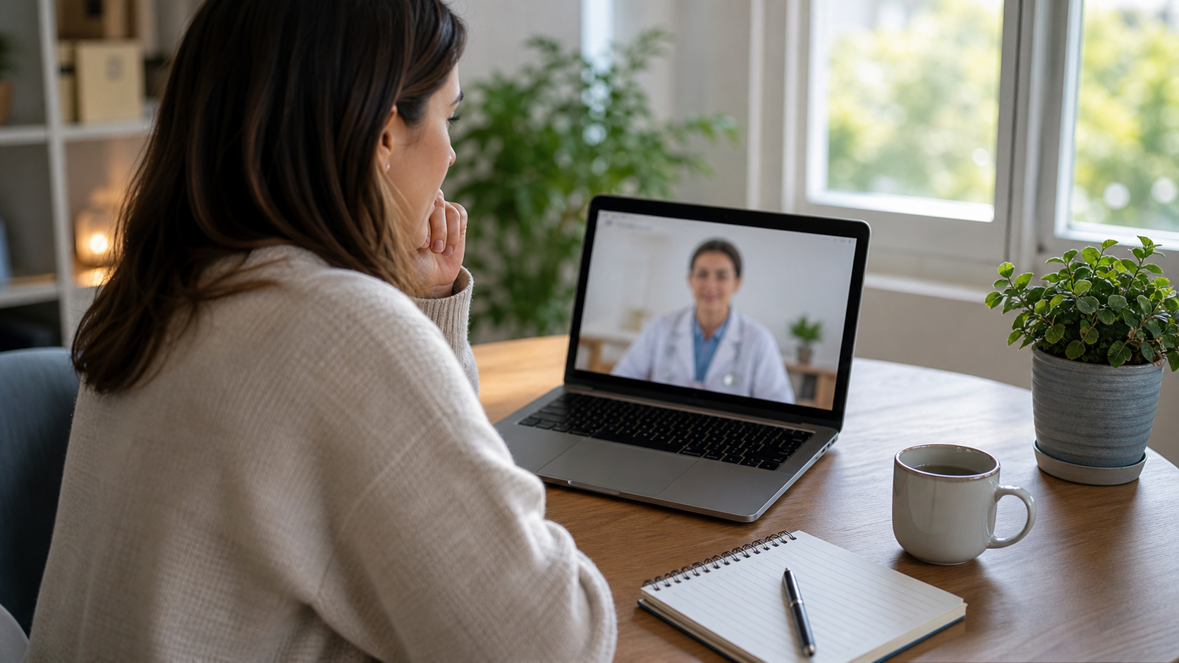 Person using an online healthcare consultation on a laptop