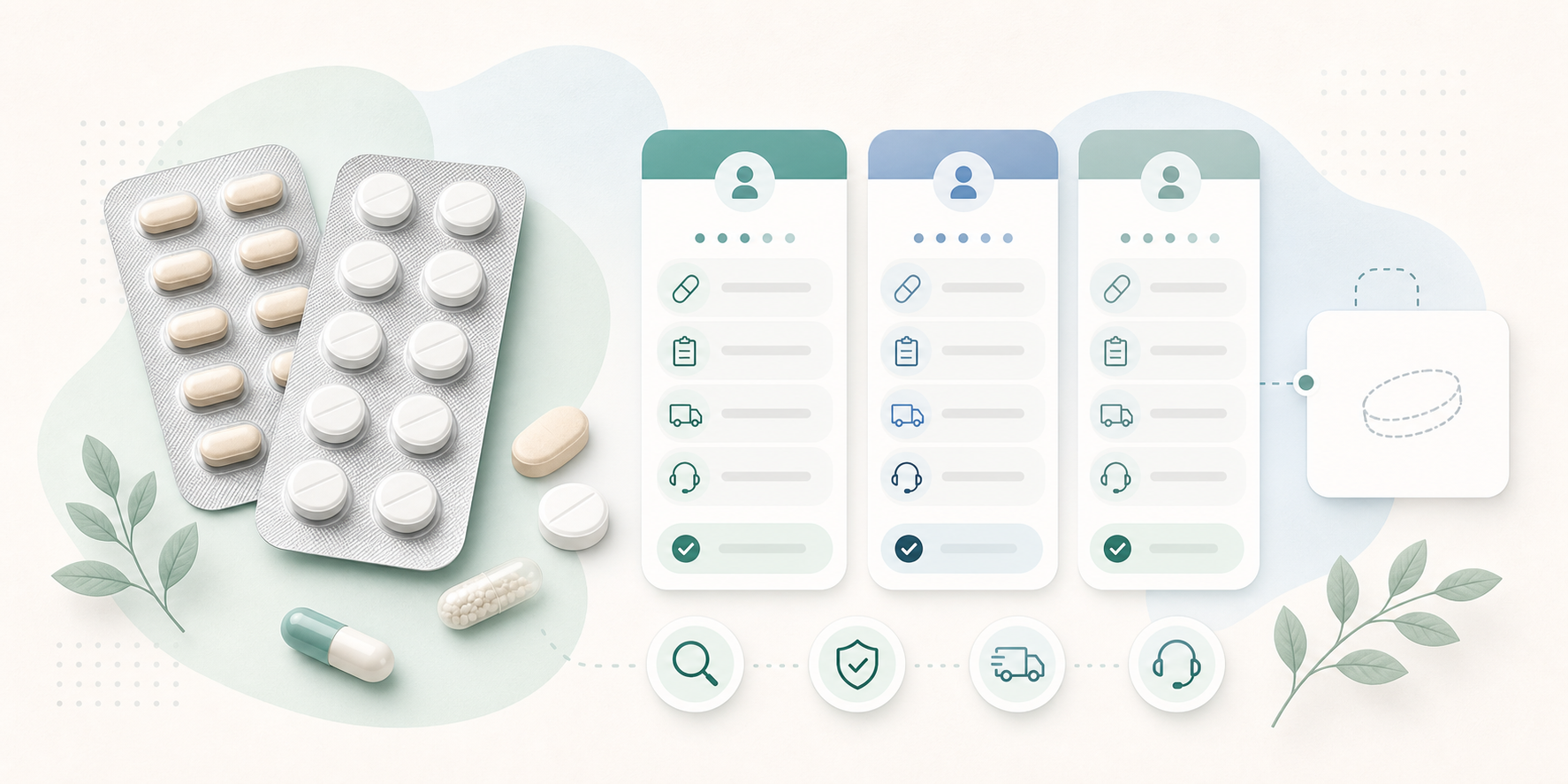 Illustration of weight-loss tablets and capsules comparison